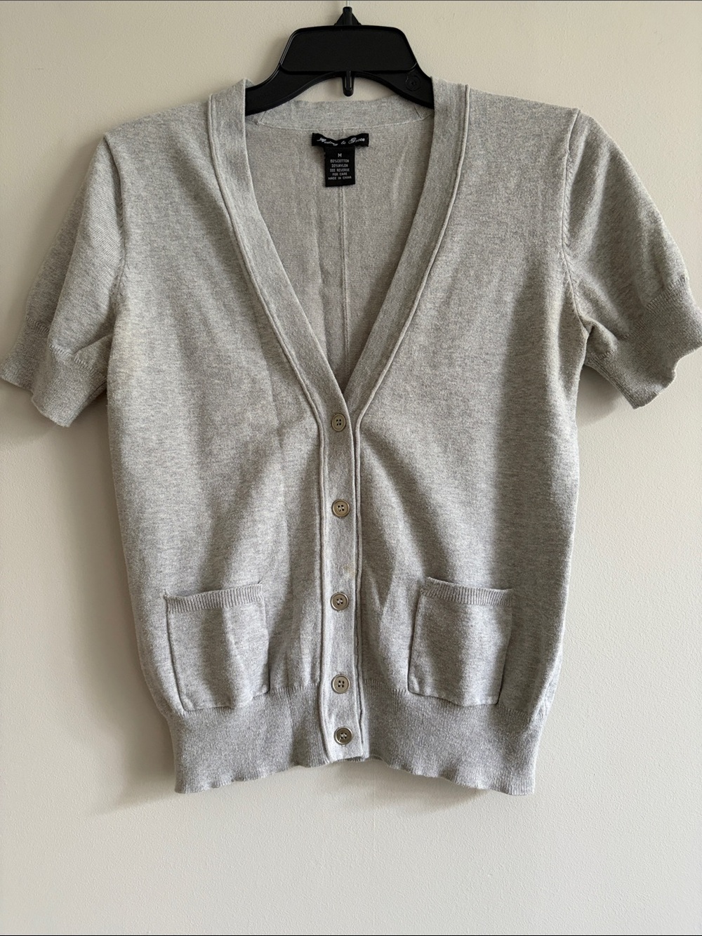 Audrey & Grace Heather Gray Short Sleeve Button-Up Cardigan